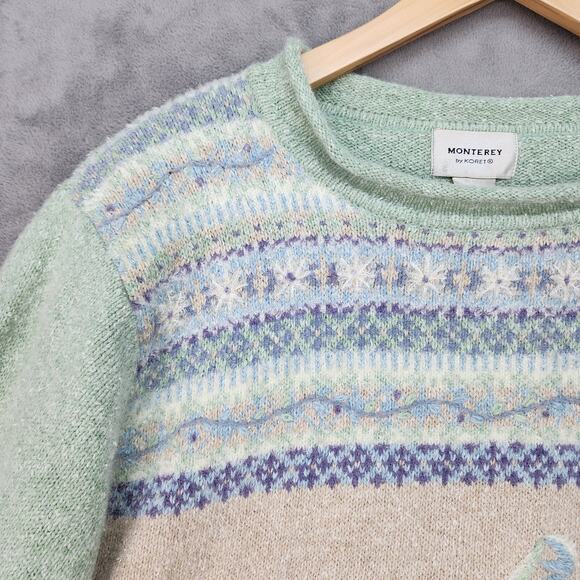 Vintage Monterey by Koret Sweater Women’s Large Angora Rabbit Hair Fair Isle Ski - Picture 4 of 12